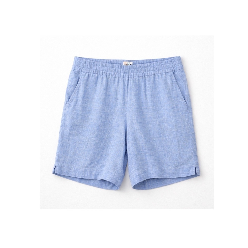 HIHO Men's 100% Linen Elastic Waist Resort Beach Shorts Blue Men's Small